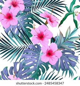 Tropical pattern. Paradise plants and flowers. Hawaiian pattern. Exotic, tropics