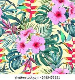 Tropical pattern. Paradise plants and flowers. Hawaiian pattern. Exotic, tropics
