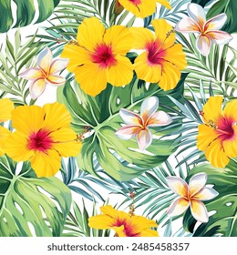 Tropical pattern. Paradise plants and flowers. Hawaiian pattern. Exotic, tropics