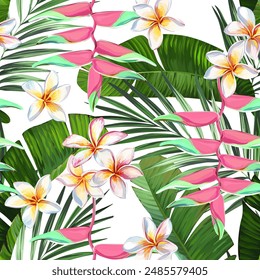 Tropical pattern. Paradise plants and flowers. Hawaiian pattern. Exotic, tropics