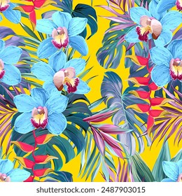 Tropical pattern. Paradise plants and flowers. Hawaiian pattern. Exotic, tropics