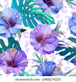 Tropical pattern. Paradise plants and flowers. Hawaiian pattern. Exotic, tropics