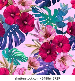 Tropical pattern. Paradise plants and flowers. Hawaiian pattern. Exotic, tropics