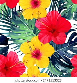 Tropical pattern. Paradise plants and flowers. Hawaiian pattern. Exotic, tropics