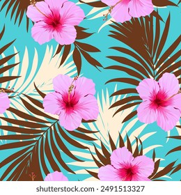 Tropical pattern. Paradise plants and flowers. Hawaiian pattern. Exotic, tropics