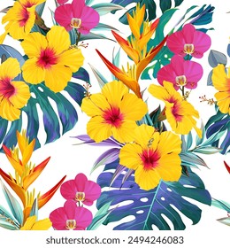 Tropical pattern. Paradise plants and flowers. Hawaiian pattern. Exotic, tropics