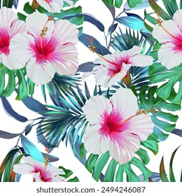 Tropical pattern. Paradise plants and flowers. Hawaiian pattern. Exotic, tropics