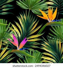 Tropical pattern. Paradise plants and flowers. Hawaiian pattern. Exotic, tropics