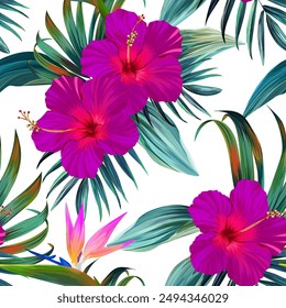 Tropical pattern. Paradise plants and flowers. Hawaiian pattern. Exotic, tropics