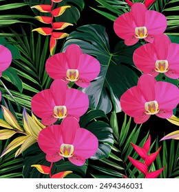 Tropical pattern. Paradise plants and flowers. Hawaiian pattern. Exotic, tropics