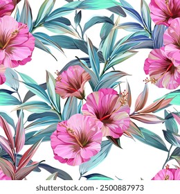Tropical pattern. Paradise plants and flowers. Hawaiian pattern. Exotic, tropics