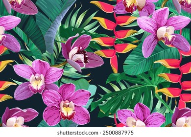 Tropical pattern. Paradise plants and flowers. Hawaiian pattern. Exotic, tropics