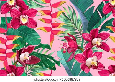 Tropical pattern. Paradise plants and flowers. Hawaiian pattern. Exotic, tropics