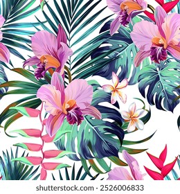 Tropisches Muster. Paradies Pflanzen und Blumen. Hawaiianisches Muster. Exotisch, tropisch