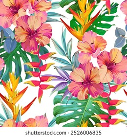 Tropical pattern. Paradise plants and flowers. Hawaiian pattern. Exotic, tropics