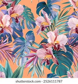 Tropical pattern. Paradise plants and flowers. Hawaiian pattern. Exotic, tropics