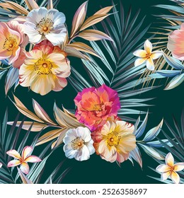 Tropical pattern. Paradise plants and flowers. Hawaiian pattern. Exotic, tropics