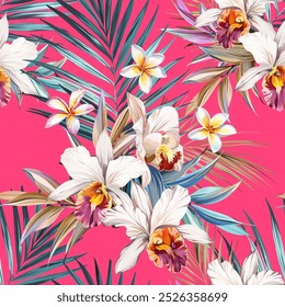 Tropical pattern. Paradise plants and flowers. Hawaiian pattern. Exotic, tropics