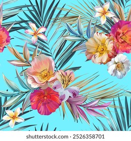 Tropical pattern. Paradise plants and flowers. Hawaiian pattern. Exotic, tropics