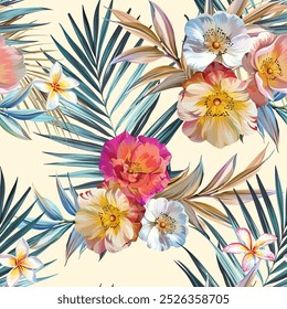 Tropical pattern. Paradise plants and flowers. Hawaiian pattern. Exotic, tropics