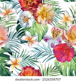 Tropical pattern. Paradise plants and flowers. Hawaiian pattern. Exotic, tropics