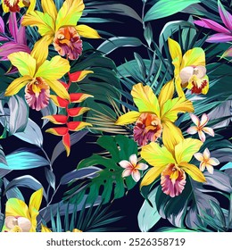 Tropical pattern. Paradise plants and flowers. Hawaiian pattern. Exotic, tropics