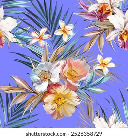 Tropical pattern. Paradise plants and flowers. Hawaiian pattern. Exotic, tropics