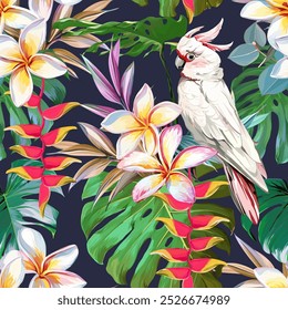 Tropical pattern. Paradise plants and flowers. Hawaiian pattern. Exotic, tropics