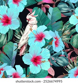 Tropical pattern. Paradise plants and flowers. Hawaiian pattern. Exotic, tropics