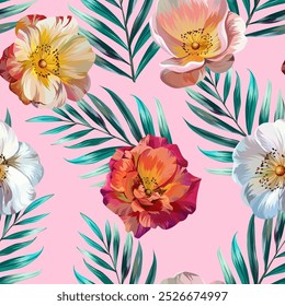 Tropical pattern. Paradise plants and flowers. Hawaiian pattern. Exotic, tropics