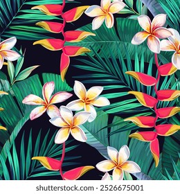 Tropical pattern. Paradise plants and flowers. Hawaiian pattern. Exotic, tropics