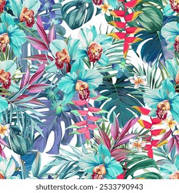 Tropical pattern. Paradise plants and flowers. Hawaiian pattern. Exotic, tropics