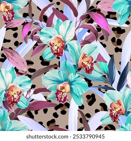 Tropical pattern. Paradise plants and flowers. Hawaiian pattern. Exotic, tropics