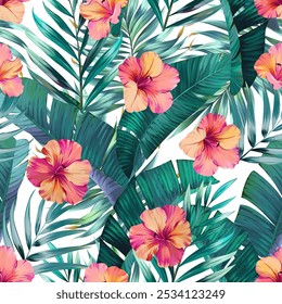 Tropical pattern. Paradise plants and flowers. Hawaiian pattern. Exotic, tropics