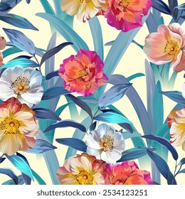 Tropical pattern. Paradise plants and flowers. Hawaiian pattern. Exotic, tropics