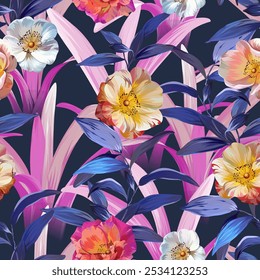 Tropical pattern. Paradise plants and flowers. Hawaiian pattern. Exotic, tropics