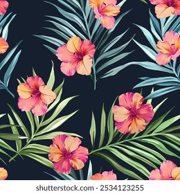 Tropical pattern. Paradise plants and flowers. Hawaiian pattern. Exotic, tropics