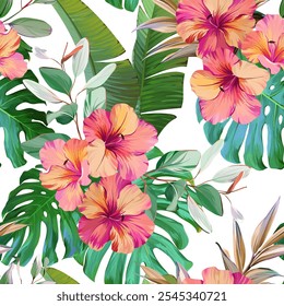 Tropical pattern. Paradise plants and flowers. Hawaiian pattern. Exotic, tropics