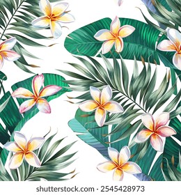 Tropical pattern. Paradise plants and flowers. Hawaiian pattern. Exotic, tropics