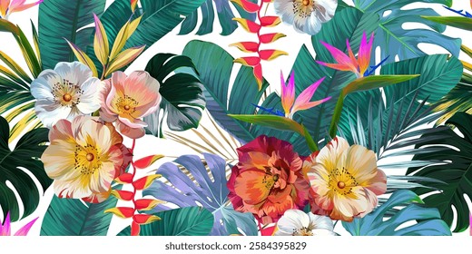 Tropical pattern. Paradise plants and flowers. Hawaiian pattern. Exotic, tropics