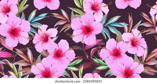 Tropical pattern. Paradise plants and flowers. Hawaiian pattern. Exotic, tropics