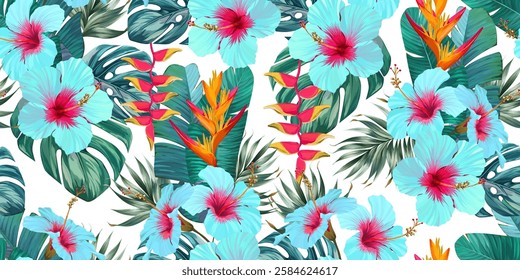 Tropical pattern. Paradise plants and flowers. Hawaiian pattern. Exotic, tropics