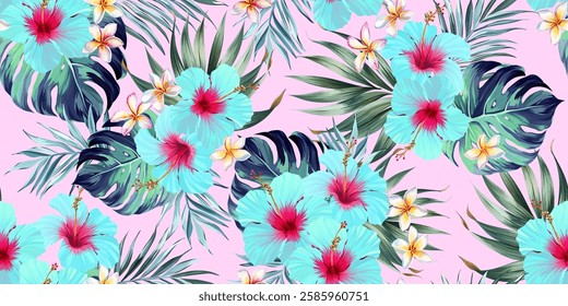 Tropical pattern. Paradise plants and flowers. Hawaiian pattern. Exotic, tropics