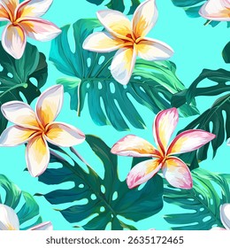Tropical pattern. Paradise plants and flowers. Hawaiian pattern. Exotic, tropics