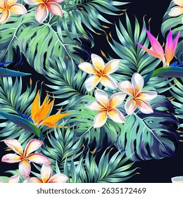 Tropical pattern. Paradise plants and flowers. Hawaiian pattern. Exotic, tropics