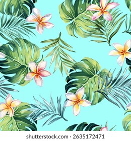 Tropical pattern. Paradise plants and flowers. Hawaiian pattern. Exotic, tropics