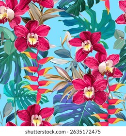 Tropical pattern. Paradise plants and flowers. Hawaiian pattern. Exotic, tropics