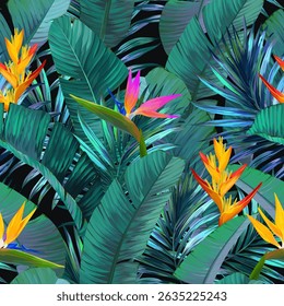 Tropical pattern. Paradise plants and flowers. Hawaiian pattern. Exotic, tropics