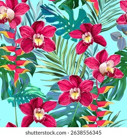 Tropical pattern. Paradise plants and flowers. Hawaiian pattern. Exotic, tropics