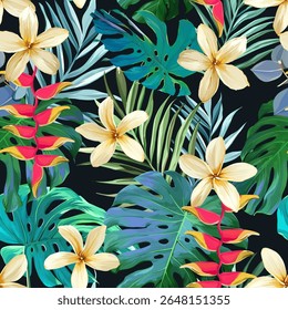 Tropical pattern. Paradise plants and flowers. Hawaiian pattern. Exotic, tropics
